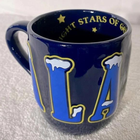 Vintage Navy Blue Ceramic Alaska Eight  Stars Of Gold On A Field Of Blue Mug - Picture 1 of 15